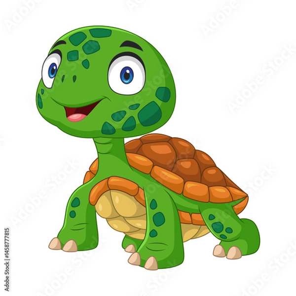 Obraz Cartoon little turtle on white background