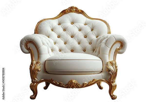 Fototapeta Luxurious chair, white and gold in color, with a transparent background