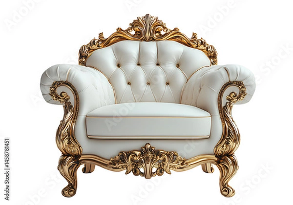 Fototapeta Luxury chair, white and gold in color, with a transparent background