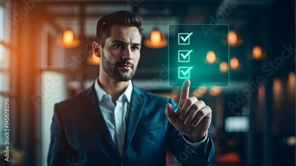 Fototapeta businessman pressing a touchscreen button