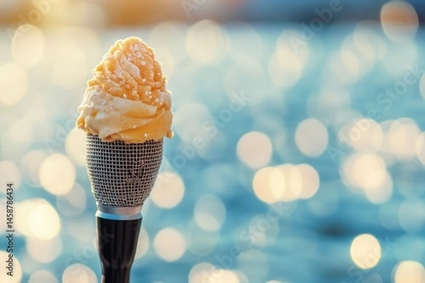 Fototapeta Vanilla ice cream placed directly on a microphone.