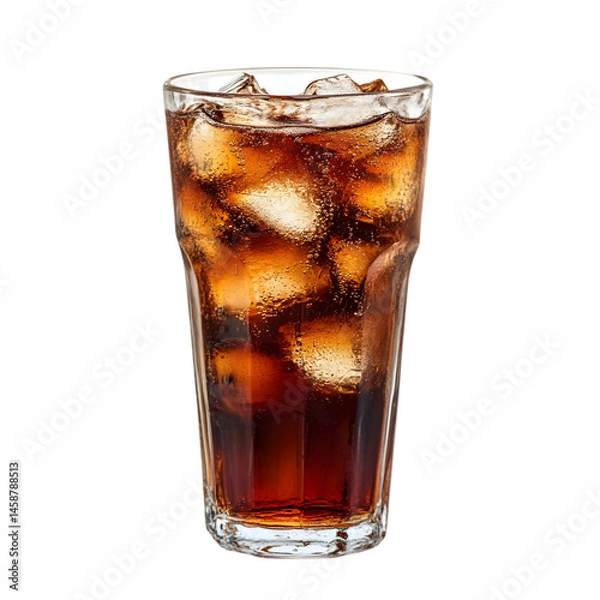 Obraz Refreshing Cola Drink with Ice in a Glass on white background