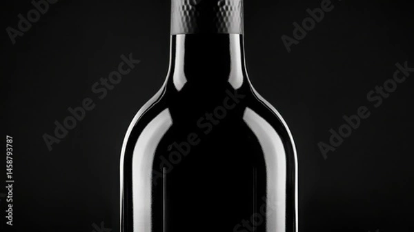 Fototapeta Mysterious dark wine bottle sleek design captivating reflection elegant black background