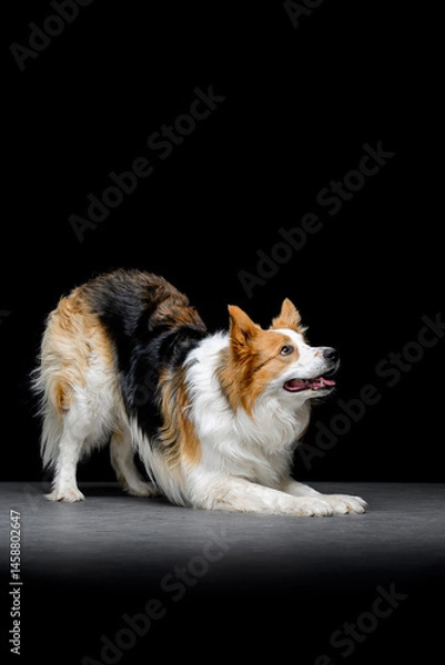 Obraz tricolor border collie on black background