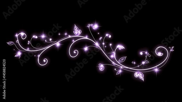 Fototapeta Floral glowing vines on black