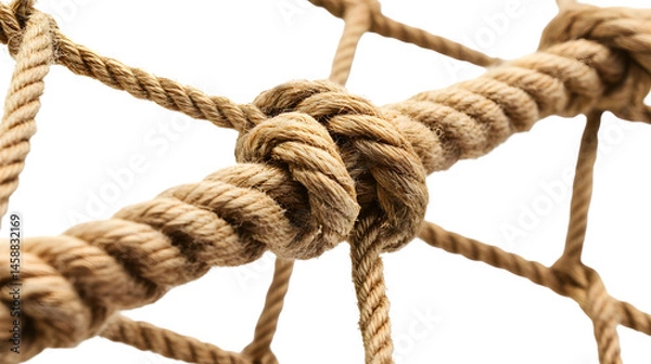 Fototapeta Close-up Sturdy Knot Rope Net Isolated White Background