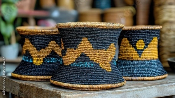 Obraz Woven vessels with decorative pattern, tabletop display