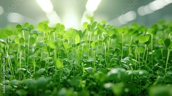Obraz Young green seedlings under bright artificial lighting