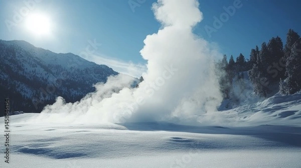 Fototapeta When steam from a hot spring or geothermal vent rises into cold air it becomes visible