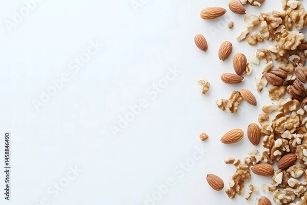 Fototapeta Mixed Nuts Arrangement on White Background for Healthy Eating Concept