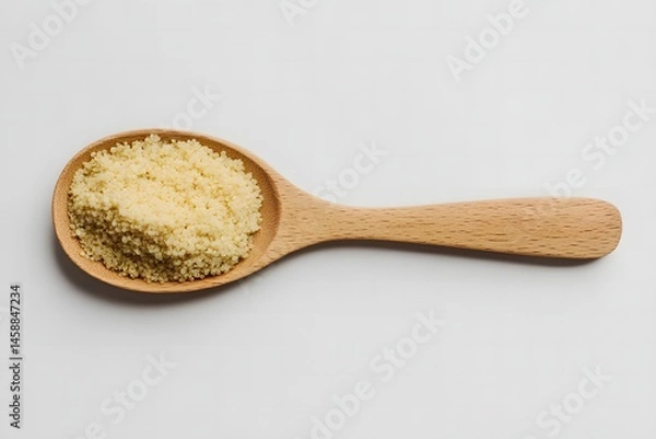Fototapeta Spoon with Semolina on White Background for Culinary Uses and Recipes