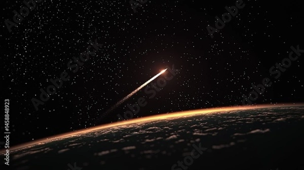 Fototapeta Celestial rocket launch above a planet.
