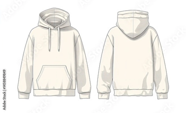 Obraz Front and back view of a cream hoodie
