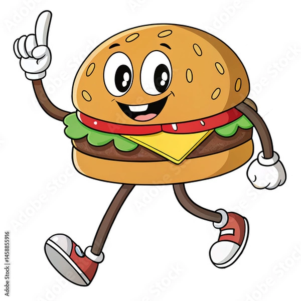 Obraz Cheeseburger groovy character. Isolated fast food illustration. 