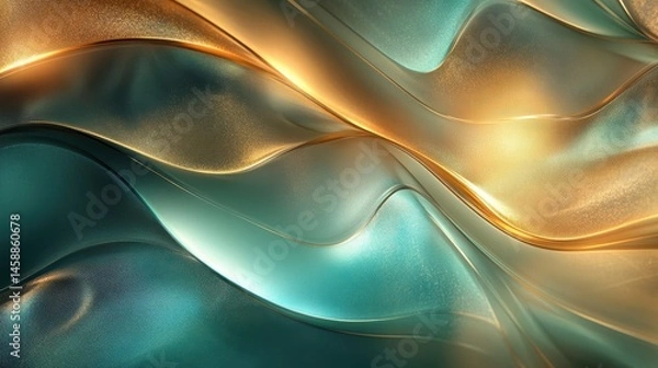 Fototapeta Abstract Wavy Background with Gold and Teal Accents Featuring Intricate Patterns and Elegant Design with Smooth Fluid Curves and Modern Artistic Style