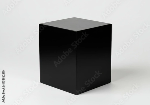 Fototapeta Simple studio shot of a black cube on a white background with a glossy finish