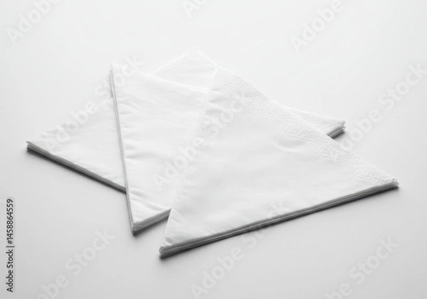 Fototapeta Two white paper napkins stacked on a white surface in a simple, minimalist composition