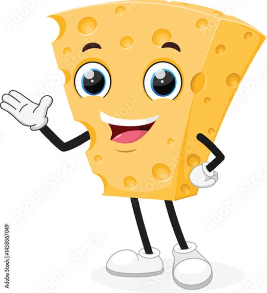 Obraz Cheese cartoon character, Suitable for children's books, sticker, and mascot isolated on white backgrounds
