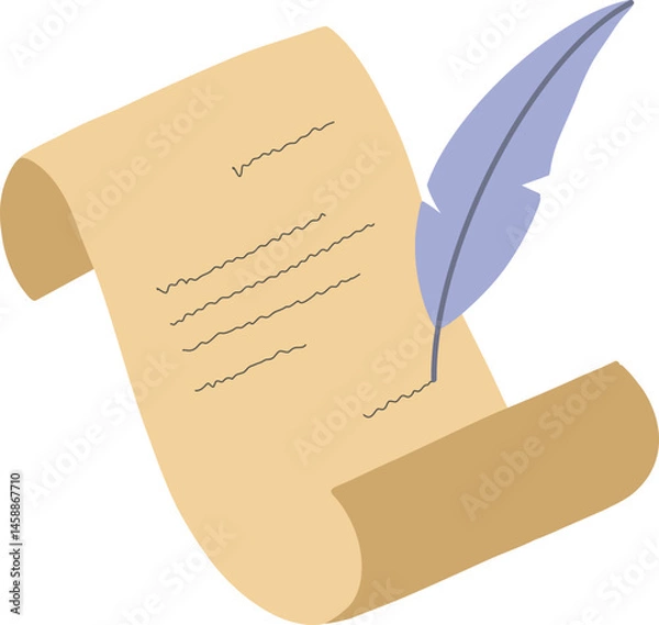 Obraz old paper letter with feather pen and ink vector illustration