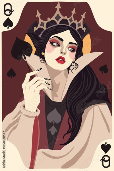 Obraz Queen of Spades. Playing card vector. Art nouveau style