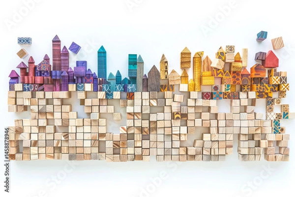 Fototapeta Montessori Wooden Bricks Material Neatly Arranged for Early Childhood Learning

