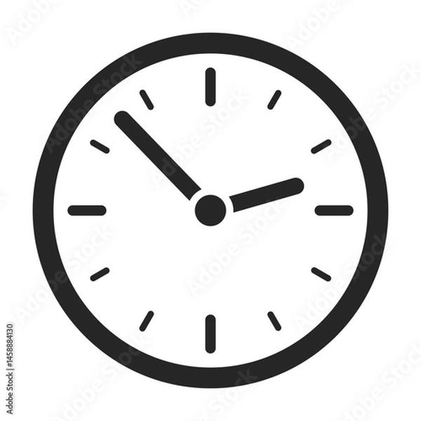 Fototapeta A simple flat-line-style analog clock symbol is isolated on a transparent background. Vector illustration