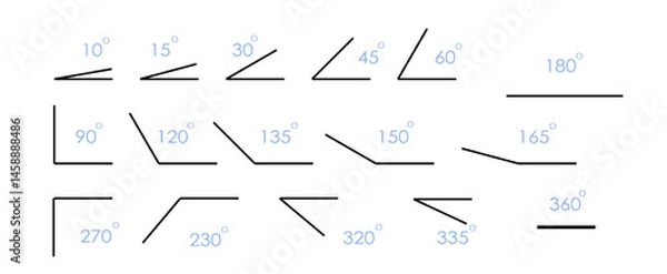 Obraz Degree angle icon set. Various angle symbols for mathematical and geometric purposes. School trigonometry learning. PNG
