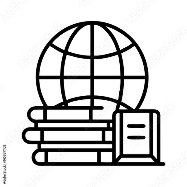 Fototapeta Globe with Books Icon Representing Global Education and Worldwide Learning Resources