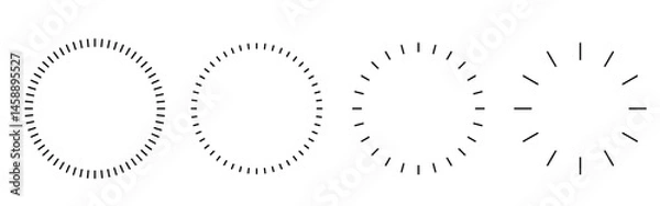 Obraz Dashed and dotted line rippled radial rounded circle. Circular line pattern resembling sunshine light rays.