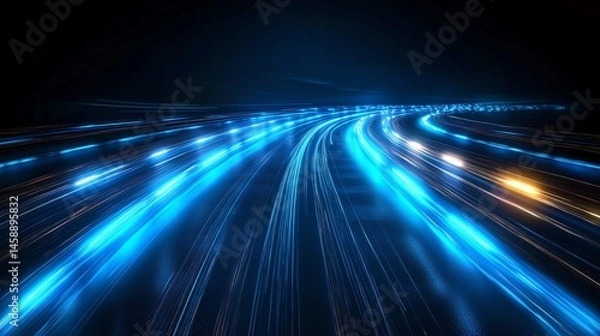 Fototapeta Abstract Technology Futuristic Glowing Blue Light Lines with Speed Motion Blur Effect