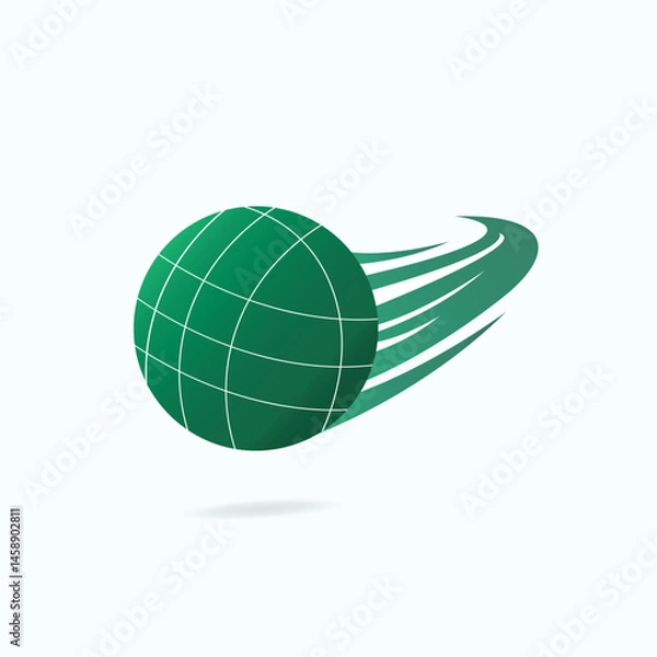 Obraz Green bocce ball with curved motion trails, symbolizing speed, energy, and sports action on a white background.