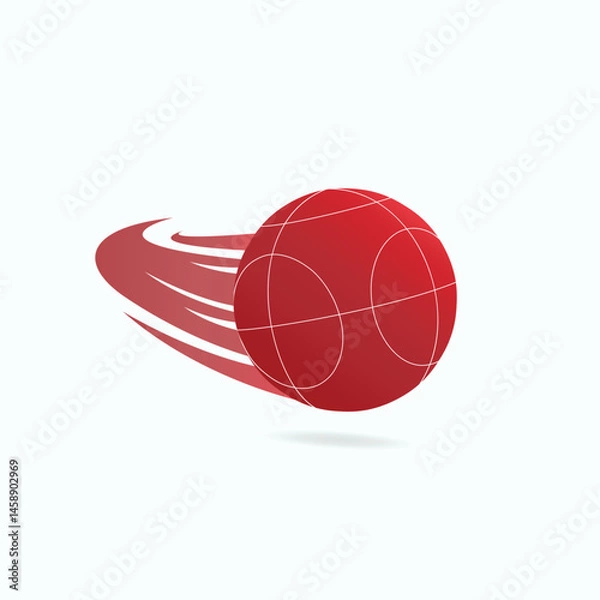 Obraz Red bocce ball with curved motion trails, symbolizing speed, energy, and sports action on a white background.