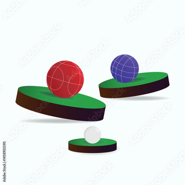 Obraz Floating bocce balls on podiums showing ranking and game results. Clean, modern, and sporty design.