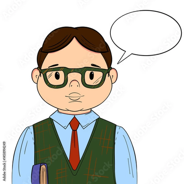 Fototapeta Cartoon Illustration with Student with a Book and talking Bubble. Transparent background