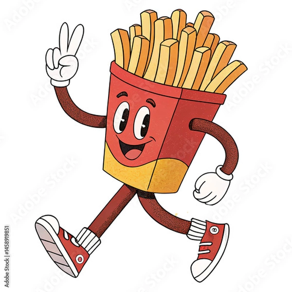 Obraz Ffrench fries groovy character. Isolated food illustration. Fast food icon.