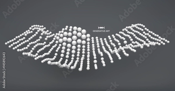 Fototapeta 3D sphere composition. Many balls in empty space. Abstract background. Vector illustration. Generative art.