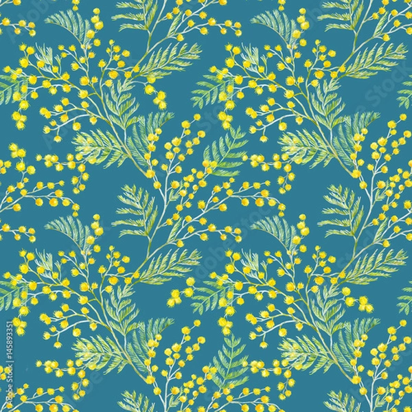 Fototapeta Watercolor mimosa pattern