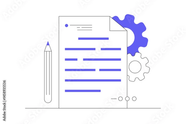Fototapeta Manual document, big data processing technology, storage and analysis. Flat Cartoon Vector Illustration, icon. Stylish abstract design landing page