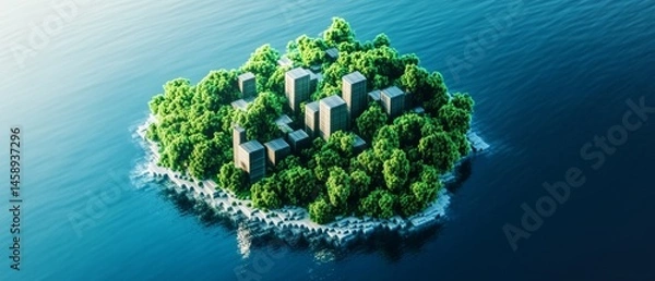 Obraz A small island with a lot of trees and buildings