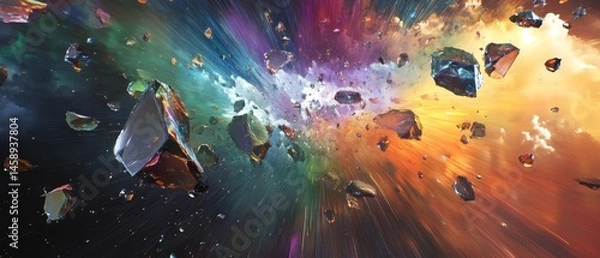 Obraz A colorful explosion of space debris with a rainbow of colors