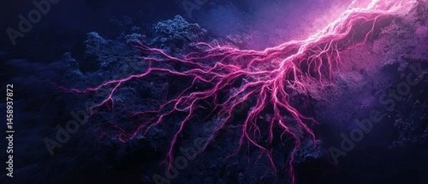 Fototapeta A purple and blue image of a lightning bolt with purple and blue branches