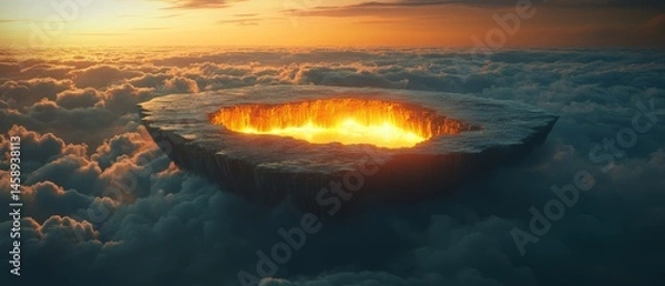 Obraz A large crater is in the sky with a bright orange fire inside