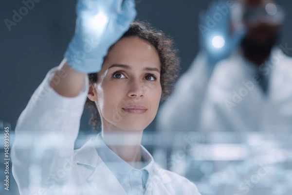Fototapeta diverse group of women scientists collaborating in modern laboratory showcasing their innovative technologies and