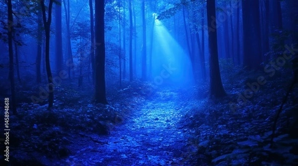 Fototapeta Mystical blue forest path