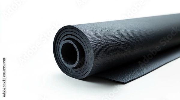 Fototapeta Rolled up dark gray exercise mat