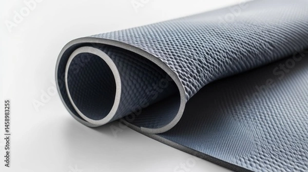 Fototapeta Rolled exercise mat, gray, textured
