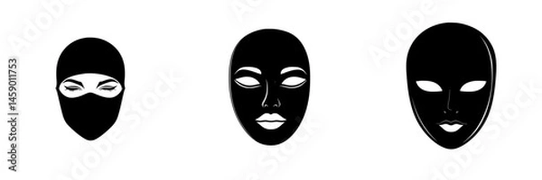 Obraz Black flat icons representing different facial expressions and styles of masks for creative design use