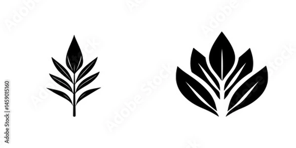 Fototapeta Decorative flat black icons of stylized leaves representing nature and growth in minimalist design