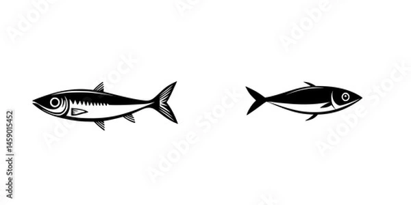 Obraz Black icon representation of two distinct fish designs for simple illustrations and graphic applications