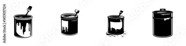 Fototapeta Icon set illustrating various paint cans with brushes, capturing creativity and home improvement themes